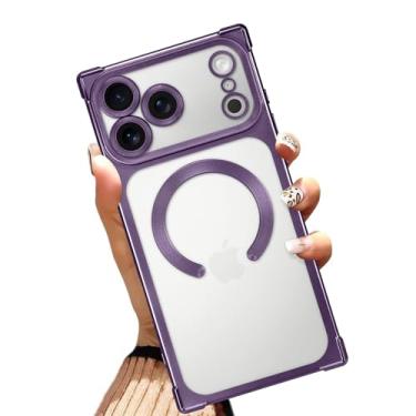 Imagem de AIGOMARA Capa magnética para iPhone 17 Pro Max de 6,9 polegadas [compatível com MagSafe] Capa protetora de TPU macio transparente roxa fina cantos reforçados à prova de choque para mulheres e homens