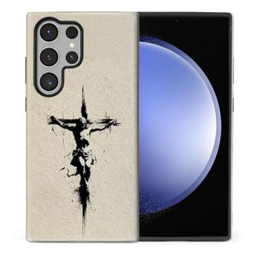 Imagem de CARLOCA Compatível com Samsung Galaxy S24 Ultra Full Body Matte Case para meninas meninos capa dura à prova de choque para Samsung Galaxy S24 Ultra Fashion Pattern Light Bege Black Ink Jesus Cross