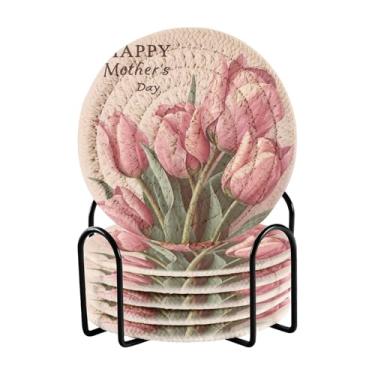 Imagem de Qilmy Conjunto de 6 peças de copos de tulipas coloridas bonitas ou porta-copos de bar para bebidas, porta-copos de fazenda ou porta-copos de mesa rústicos, porta-copos modernos de algodão para o