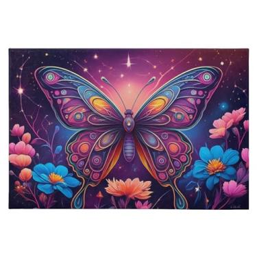 Imagem de CEBUGI Tapete de área 60 x 90 cm macio lavável tapete antiderrapante com suporte de borracha vibrante tapetes de área de borboleta para sala de estar, quarto, decoração de casa