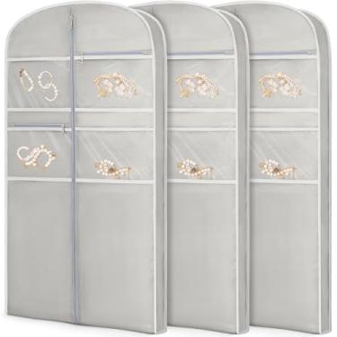 Imagem de Bolsa de roupa de 109 cm para viagem para pendurar roupas de armazenamento capa de terno com zíper e armazenamento de acessórios para casacos, vestidos, ternos