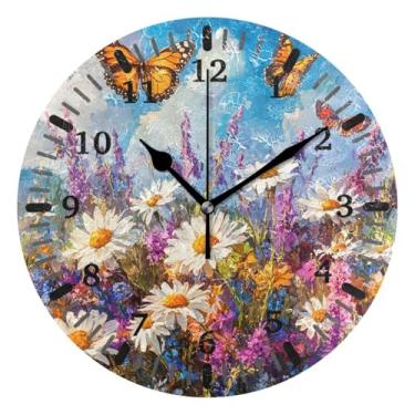 Imagem de CEBUGI 1 relógio de parede de borboletas silvestres e 1 relógio de parede operado por bateria relógios de parede silenciosos sem tique-taque para cozinha, banheiro, quarto, escritório, decoração 25,4