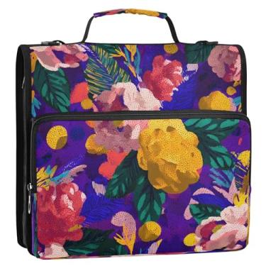 Imagem de CEBUGI Fichário de 3 anéis com zíper com alça de ombro, pasta de arquivo expansível de 3,8 cm, anéis D, para escola, escritório, flores