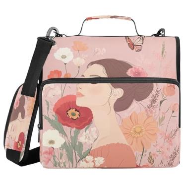 Imagem de Burbuja Linda bolsa feminina com zíper para fichário com 3 anéis com lixa expansível e alça de ombro para laptop de 13 polegadas, vários bolsos para trabalho de escritório
