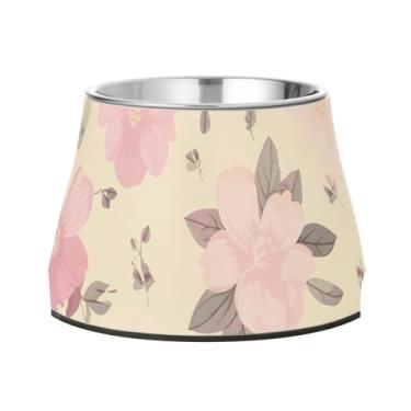 Imagem de Burbuja Tigela de ração para animais de estimação de aço inoxidável Flowers para comida e água, antiderrapante para cães médios e gatos, 590 ml