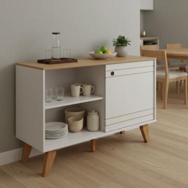 Imagem de Buffet Turin Aparador e Rack Multiuso Decorativo e Organizador (Tampo nature Porta Off)