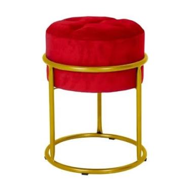 Imagem de Puff Argola Decoraçao Quarto Banqueta Ferro Pulf Penteadeira Sala puff redondo para Quarto, Sala e penteadeira(Vermelho/Dourado)