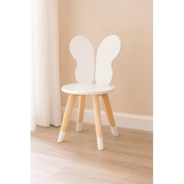Imagem de Cadeira Infantil Borboleta com Pés de Madeira Pinus, Tampo MDF Branco, 61.5cm Altura, Capacidade 20kg (Branco)