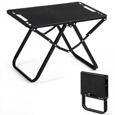 Imagem de Geelin Mesa lateral dobrável ao ar livre de aço carbono à prova de intempéries para acampamento ao ar livre, varanda, piscina, quintal, jardim, varanda, deck preto 58 x 40 cm