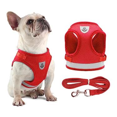 Imagem de Conjunto de Coleira e Guia para Cachorro com Reflexivo Malha Ajustável Cães Pequenos Filhotes Gatos Passeio Fivela Liberação Rápida Fita Ajuste Rápido Confortável Noturno Mais Seguro