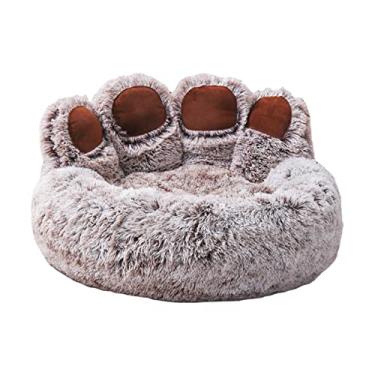 Imagem de Cama de Pelúcia para Cães Forma Pata Fofa e Macia Pets Gatos Confortável Cesto Cão Fluffy com Recheio Algodão PP Macio Base Redonda Tapete Almofada Temporada Única