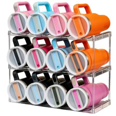 Imagem de Organizador de garrafa de água para Stanley Copo de garrafas grandes de 1,134 g, suporte para garrafa de água, empilhável, para armário organizador de armazenamento de cozinha (3 níveis de retenção