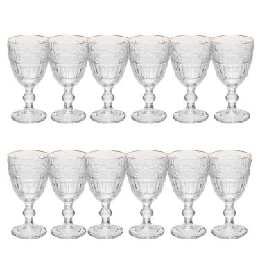 Imagem de Jogo 12 Taça De Cristal Ecológico Para água Suco Mauve Com Fio De Ouro 320ml Wolff