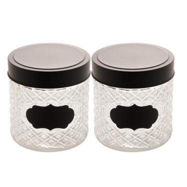 Imagem de Kit 2 Porta Mantimentos De Vidro Pote Com Tampa Preta Wolff 860ml