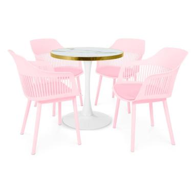 Imagem de Conjunto Mesa De Jantar Redonda Majestic 70cm Branca Com 4 Cadeiras Estofadas Marcela - Rosa