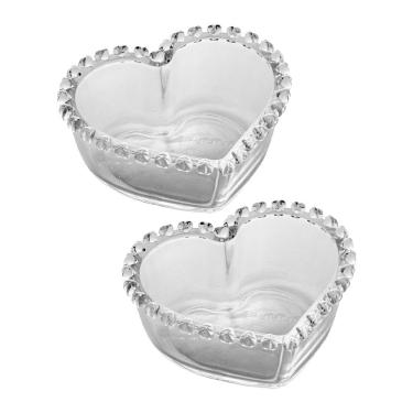 Imagem de Kit 2 Bowl De Coração Cristal Transparente Mini Tigela Petisqueira Porta Joias 13,5cm Lyor