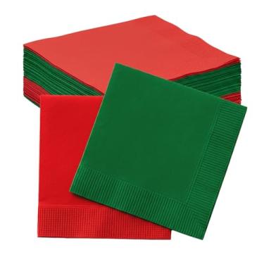 Imagem de Perfectware Guardanapos de coquetel de Natal, vermelho e verde, papel, 100 unidades, guardanapos de bebidas descartáveis para festas de inverno