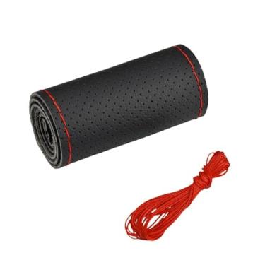 Imagem de Capa Para Volante de Carro em Couro Revestimento Costurada (Couro Preto/Costura Vermelho)