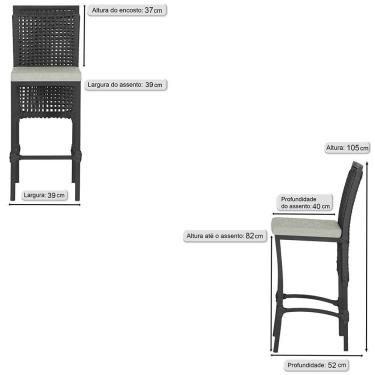 Imagem de 5 Banqueta Em Alumínio Roma Preta Corda Náutica Tecido 3 Preta