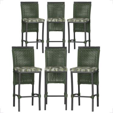 Imagem de 6 Banqueta Em Alumínio Roma Preta Corda Náutica Tecido 5 Verde