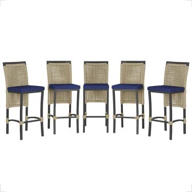 Imagem de 5 Banqueta Em Alumínio Roma Preta Corda Náutica Tecido 10 Rami