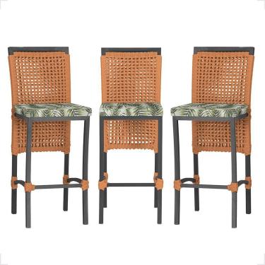 Imagem de 2 Banqueta Em Alumínio Roma Preta Corda Náutica Tecido 5 Terra Cota