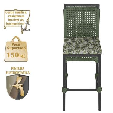 Imagem de 2 Banqueta Em Alumínio Roma Preta Corda Náutica Tecido 5 Verde