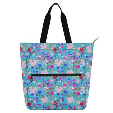 Imagem de Bolsa de ombro Oxford com estampa de flores coloridas para crianças e adultos resistente à água com vários compartimentos