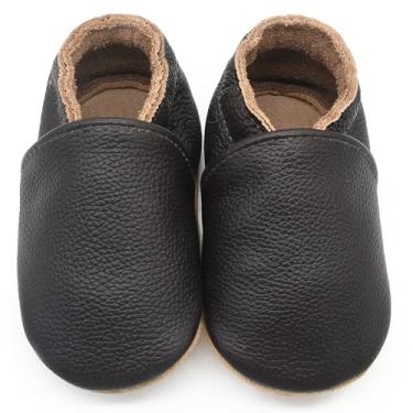 Imagem de Aijoviko Botas de couro genuíno para bebês, sola macia, sapatos de caminhada flexíveis e respiráveis para primeiros andadores, meninos e meninas, Café, 12-18 Months Toddler