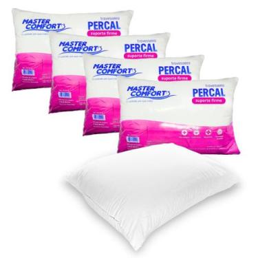 Imagem de Kit 4 Travesseiro Percal Suporte Firme 100% Fibras Siliconadas Antialé