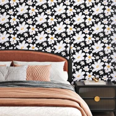 Imagem de Yullpaper Papel de parede de margarida para quarto Papel de parede de flor removível para banheiro com detalhes de parede vintage floral Stick and Peel Papel de parede de vinil para armários 43 x 260