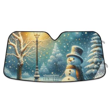 Imagem de Snowy Park Boneco de neve com lâmpada para-sol de carro para-brisa UV sol e refletor de calor cobertura completa para a maioria dos veículos
