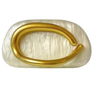 Imagem de Bolsa clutch de acrílico feminina clássica redonda para noite bolsa vintage de metal para guidão para festa de casamento e formatura., Bege claro acrílico - A