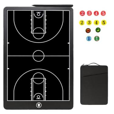 Imagem de Tabuleiro magnético de basquete – Quadro de táticas de basquete profissional de 40,6 cm e prancheta de basquete para treinadores, ímãs magnéticos de número de jogadores, apagável a seco, estojo de