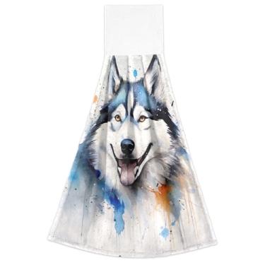 Imagem de Toalhas de mão para pendurar em aquarela para cachorro do Alasca para forno de cozinha toalha de gravata ultra absorvente toalha fofa decoração de cozinha conjunto de 2, 45 x 35 centímetros