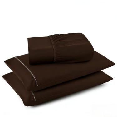 Imagem de Conjuntos de Roupas de Cama 3 peças Fronha Ponto Palito Tecido Macio (Tabaco,King Size)