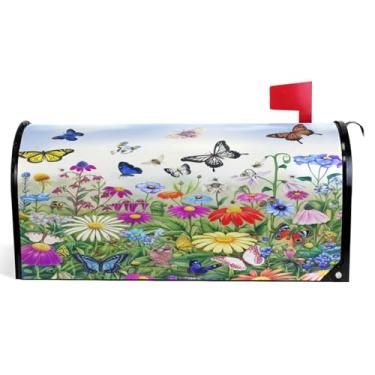 Imagem de TSENQUE Capas magnéticas para caixa de correio decorativa outono caixa de correio vinil à prova de intempéries decoração de caixa de correio colorida flor borboleta floral tamanho padrão 52,6 x 45,8
