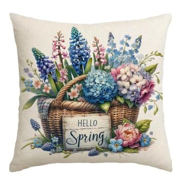 Imagem de MIGEEN Capas de almofada floral de primavera, 45,7 x 45,7 cm, azul, hortênsia, flor, decoração, verão, férias, fronha, rústica, casa de fazenda, capa de almofada para casa, sofá, sofá ao ar livre