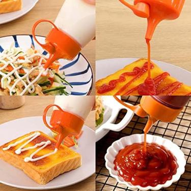 Imagem de 3 garrafas de plástico para espremer, garrafa de condimento de 300 ml com tampa e escala, garrafas de molho de espremer, recipientes reutilizáveis para molhos, ketchup, molho picante, azeite de oliva