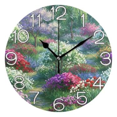 Imagem de GAIGEO Relógio de parede analógico decorativo redondo sem tique-taque silencioso relógio de cozinha rústico, sala de estar decoração de parede moderna número de relógio branco com Kedu, 25 cm