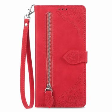 Imagem de LYJSMGZ Capa flip para Samsung Galaxy S25 Ultra/S25 Plus/S25, capa carteira vintage multifuncional com zíper de grande capacidade com compartimento para cartão, capa para pendurar, vermelha, S25