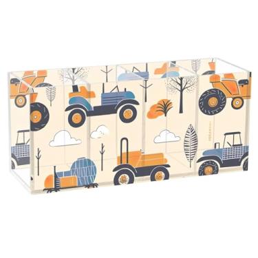 Imagem de TSENQUE Lindo porta-canetas de mesa, trator artístico, fazenda, bege, acrílico, pincel, copo de maquiagem, organizador de mesa personalizado para decoração de escritório