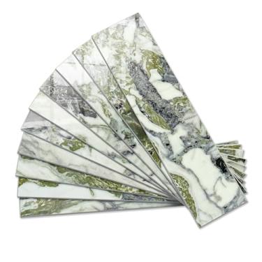 Imagem de Vamos Tile 40 peças de azulejos de parede de mármore verde gelo brilhante com rejunte branco, azulejos de parede de pedra sintética de PVC de 7,6 cm x 30,5 cm para cozinha, banheiro, lavanderia