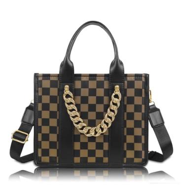 Imagem de Bolsa tiracolo quadriculada Smll bolsa quadriculada bolsa preta e branca bolsas casuais para viagens de trabalho, A02 - Marrom, Small