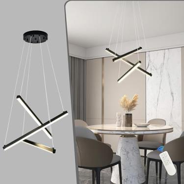 Imagem de Mccokaige Lustre de LED moderno de 3 luzes preto de 40,6 cm para cozinha, lustre de LED linear regulável para quarto, luz pendente moderna com controle remoto para sala de estar, cozinha, quarto, hall