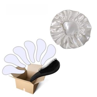 Imagem de Conjunto de 100 peças de escovas milagrosas para cuidados com os cabelos e toucas anti-frizz (Branco,50 Escovas + 50 Toucas)
