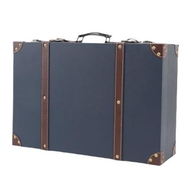 Imagem de GLOGLOW Caixa de Armazenamento Baú de Armazenamento Decorativo Com Design retrô, Placa de Densidade, 17,7 X 11,8 X 5,9 Polegadas, Alça Antiderrapante Caixa de Mala Vintage, Nan (Azul)