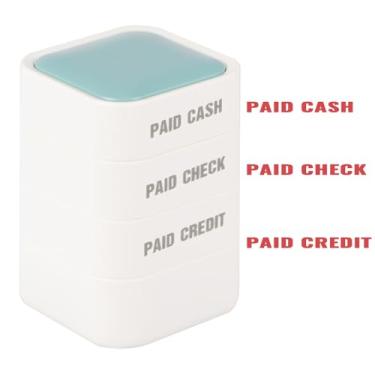 Imagem de Carimbo financeiro 3 em 1 pago/cheque pago/selos de crédito pagos na íntegra para escritório, selos financeiros de borracha pré-tintados e autotintados à mão para contabilidade eficiente