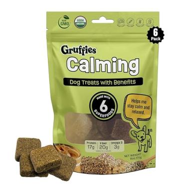 Imagem de Gruffies Petiscos calmantes orgânicos para cães – auxilia no relaxamento e comportamento equilibrado – com Ashwagandha, raiz de valeriana e camomila — nutrição limpa e funcional (pacote com 6)