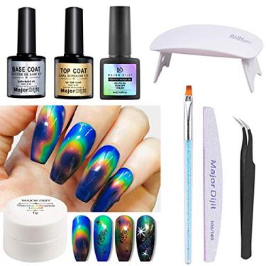 Imagem de Kit de Arte Unhas com Esmalte Mudança Cor Termocrômico Lâmpada UV Pincel Pintura Lixa Unha Base Coat Top Preta